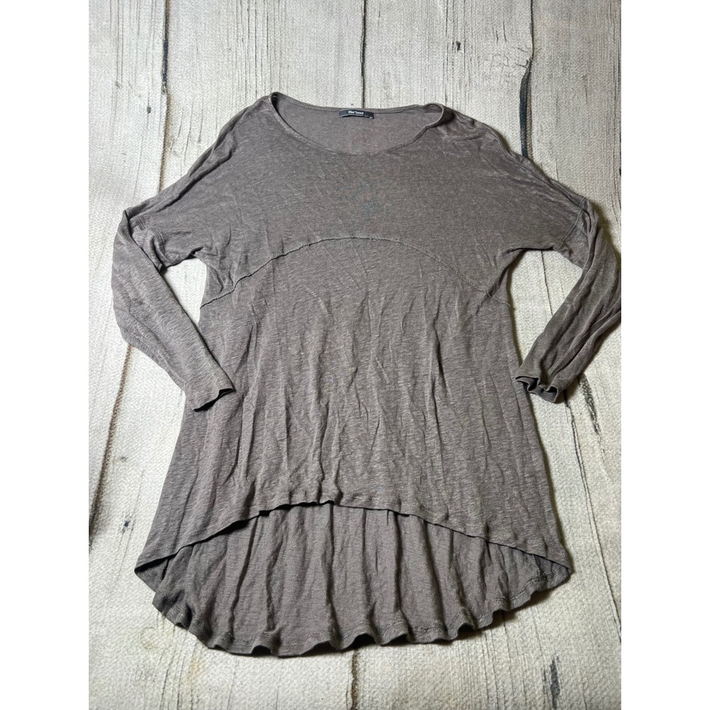 Blue Tassel Linen Tunic Top Womens L Taupe Brown Boho Minimalist Lagenlook